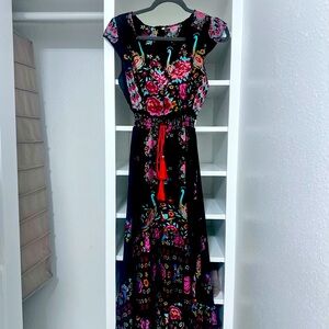 Floral Black Beach Cover Up